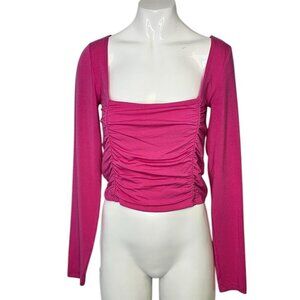 Aritzia Wilfred Lydia Top, Ruched, Square Neck, Long Sleeve, Pink, Tencel, Sz M
